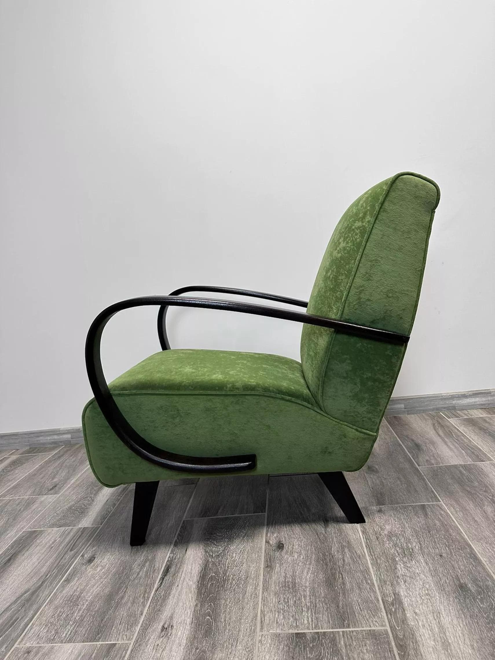 Armchair H 410, green velvet, by J. Halabala, UP Závody, Czechoslovakia, 1950s. - 48594