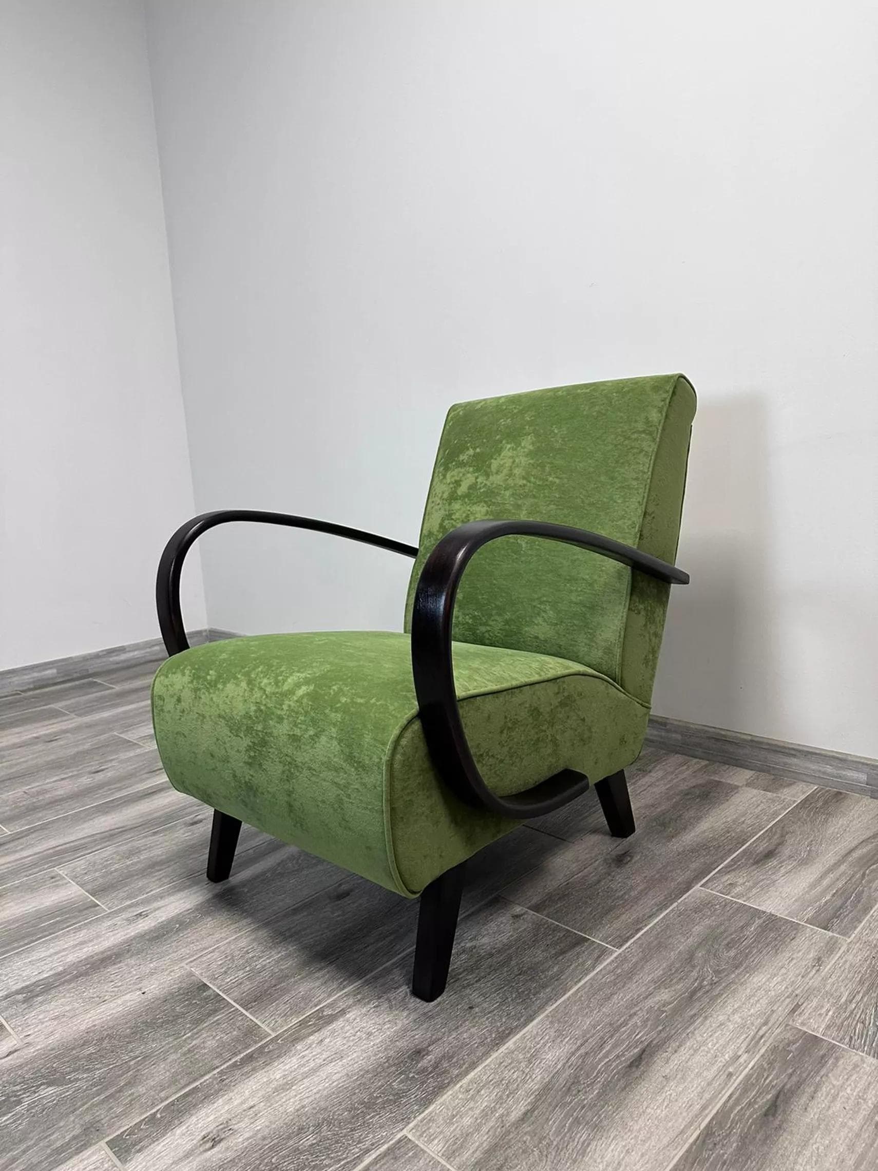Armchair H 410, green velvet, by J. Halabala, UP Závody, Czechoslovakia, 1950s. - 48593