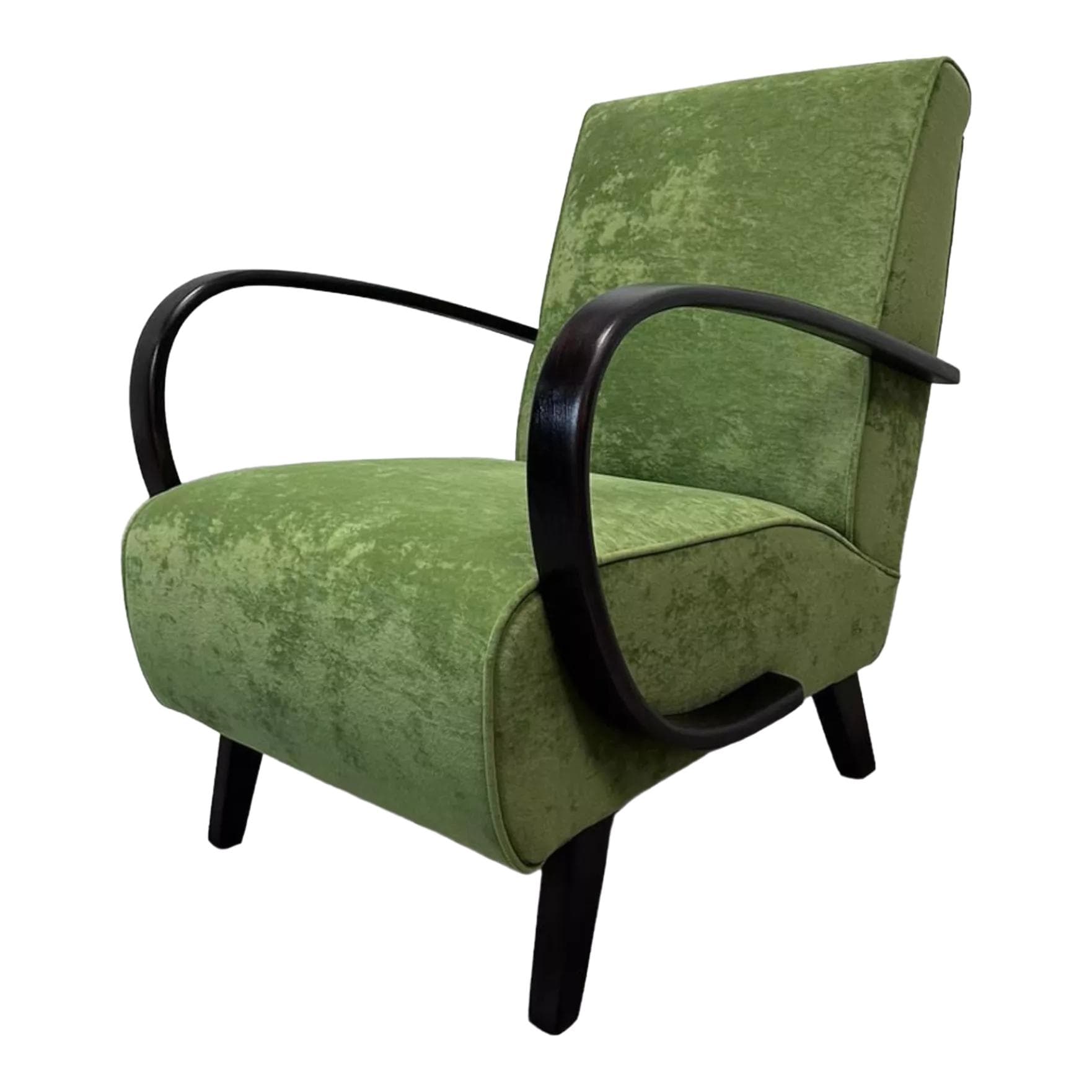 Armchair H 410, green velvet, by J. Halabala, UP Závody, Czechoslovakia, 1950s.