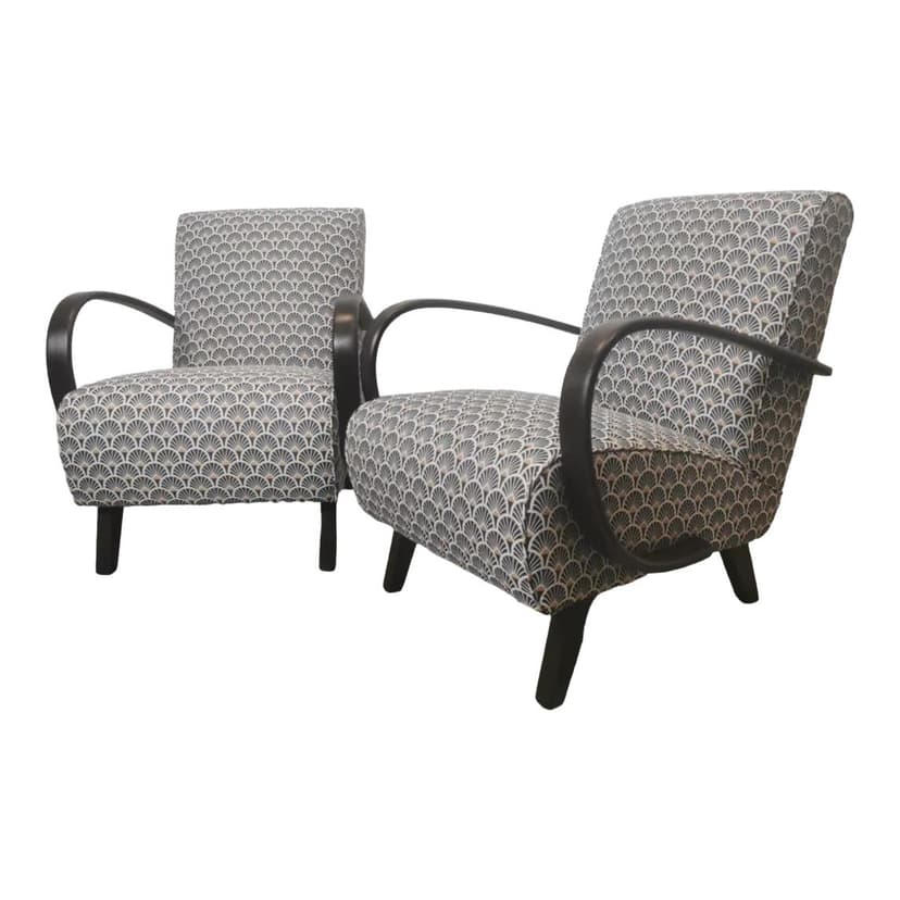 Pair of armchairs H 410, grey, wood, by J. Halabala, UP Závody, Czechoslovakia, 1960s.