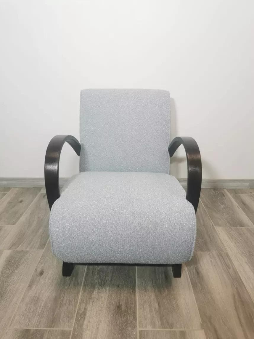 Armchair Art Deco, light grey, wood, by J. Halabala, UP Závody, Czechoslovakia, 1940s. - 48585