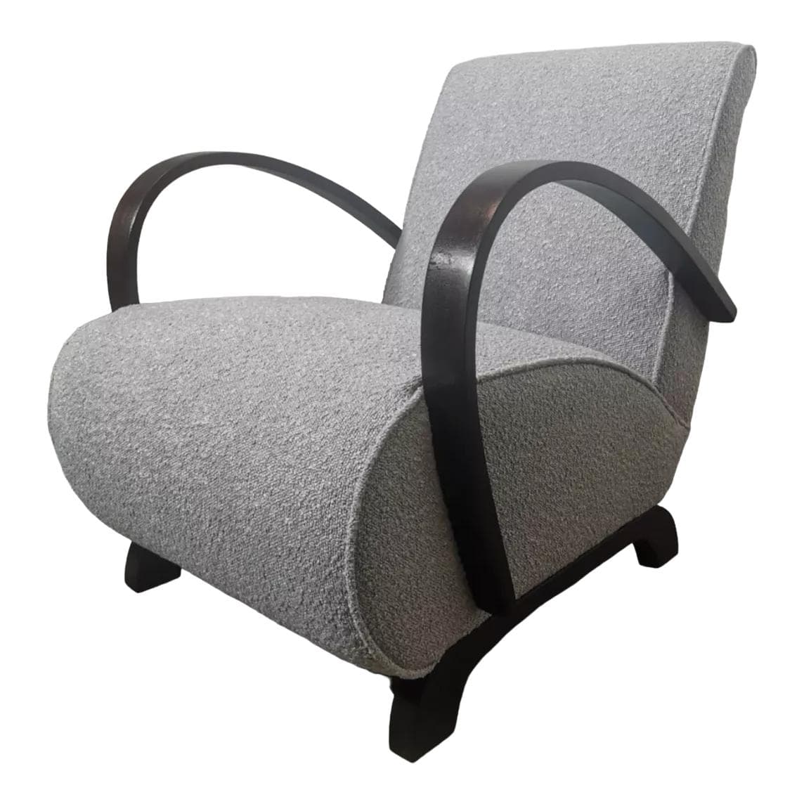 Armchair Art Deco, light grey, wood, by J. Halabala, UP Závody, Czechoslovakia, 1940s.