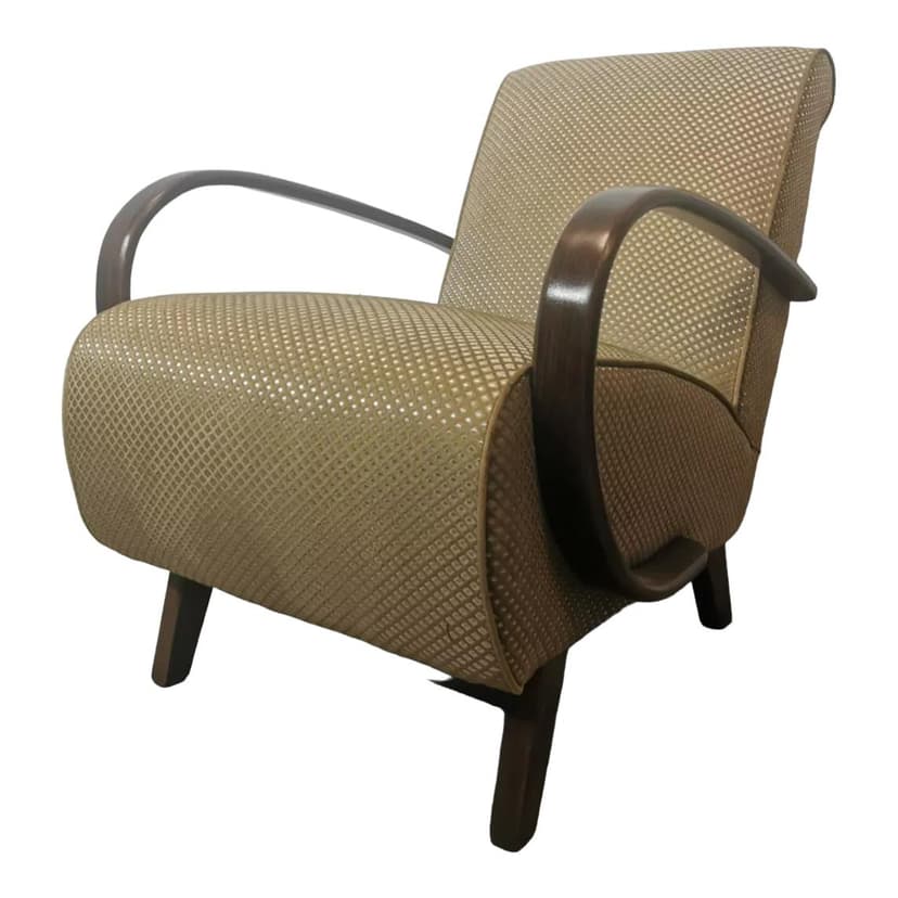 Armchair Art Deco, beige, walnut, by J. Halabala, UP Závody, Czechoslovakia, 1940s.