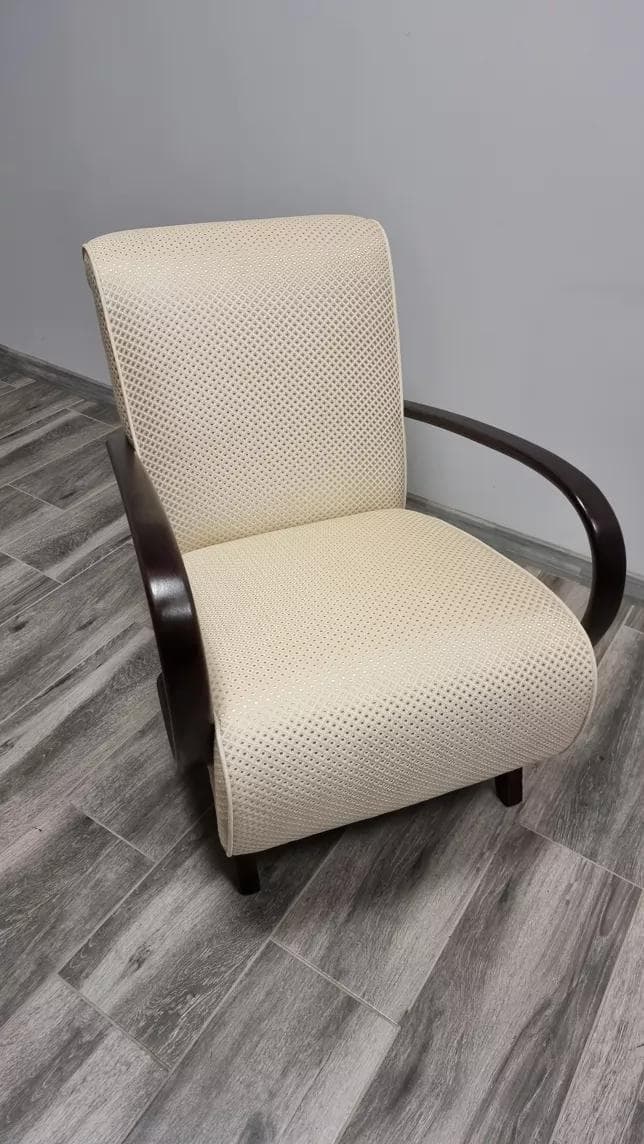 Armchair H 410, ivory white fabric, by J. Halabala, UP Závody, Czechoslovakia, 1950s. - 48579