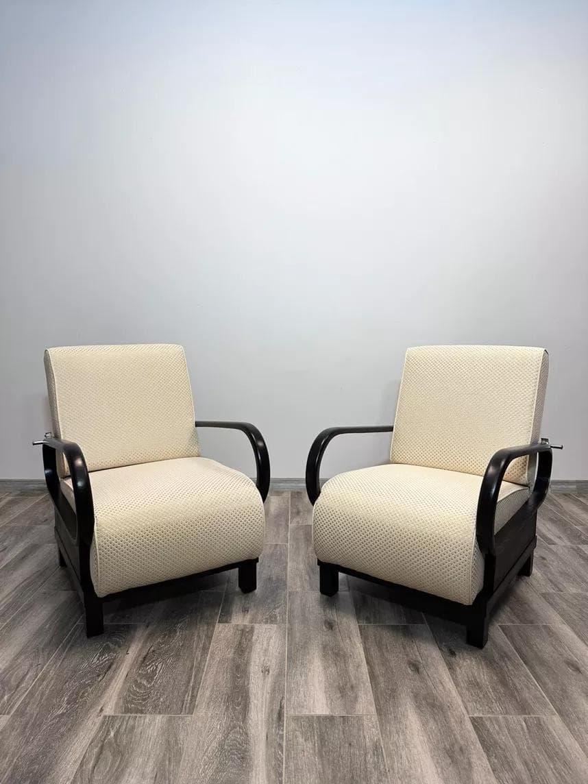 Pair of armchairs Art déco, beige upholstery, wenge wood, by J. Halabala, UP Závody, Czech Republic, 1930s. - 48575