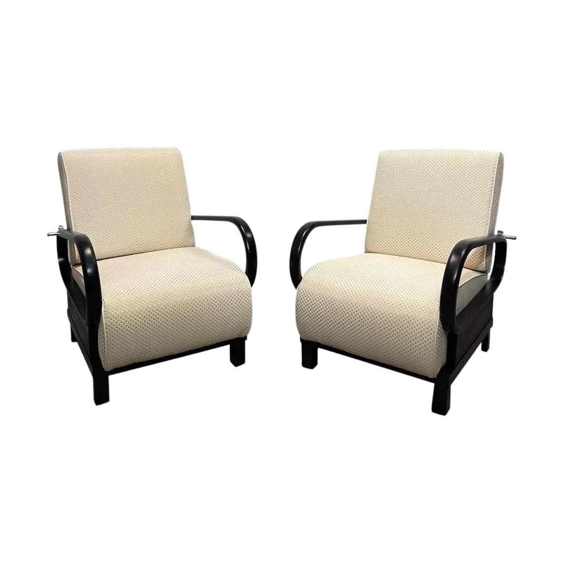 Pair of armchairs Art déco, beige upholstery, wenge wood, by J. Halabala, UP Závody, Czech Republic, 1930s.