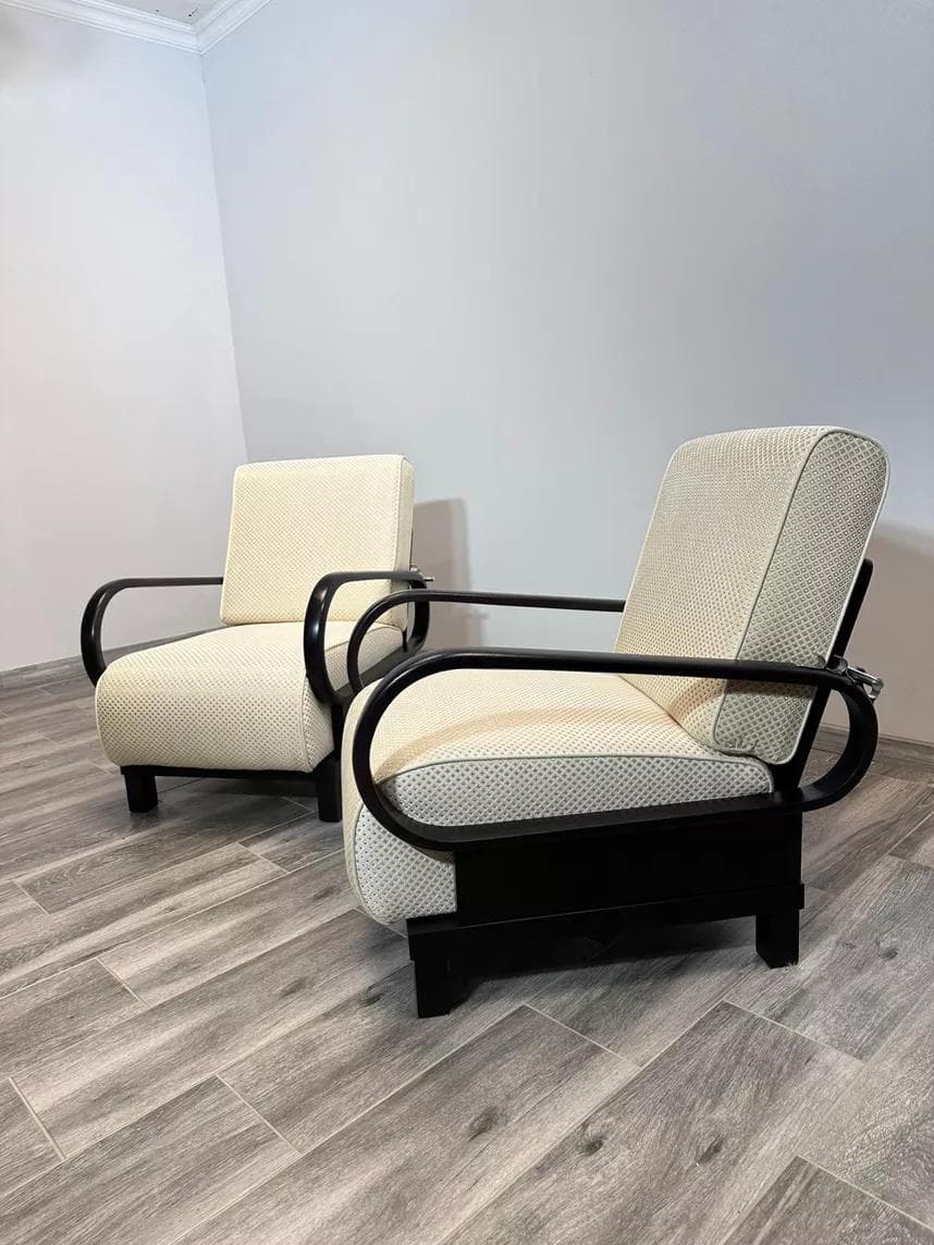 Pair of armchairs Art déco, beige upholstery, wenge wood, by J. Halabala, UP Závody, Czech Republic, 1930s. - 48574