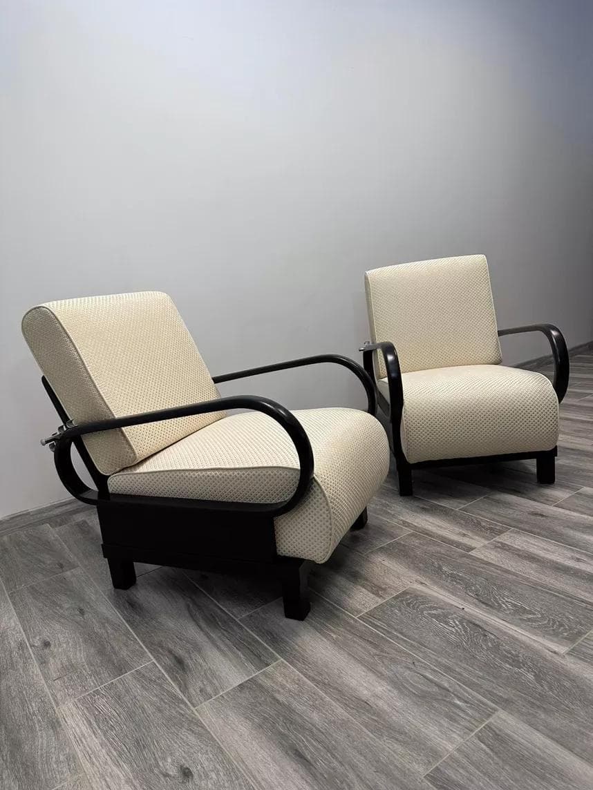 Pair of armchairs Art déco, beige upholstery, wenge wood, by J. Halabala, UP Závody, Czech Republic, 1930s. - 48573