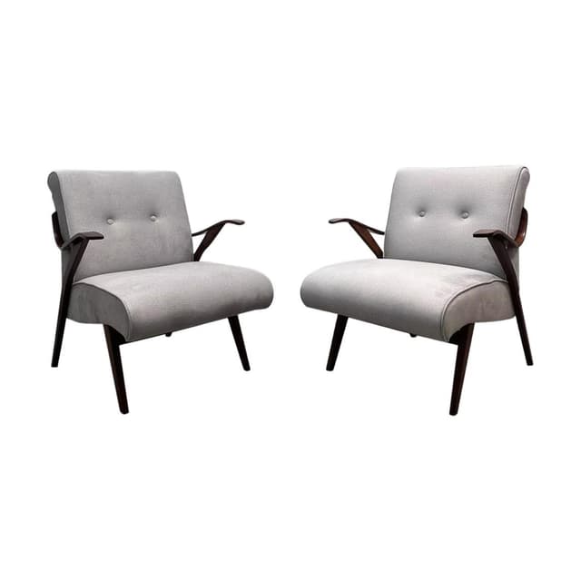 Pair of cocktail armchairs, grey fabric, wood, Czechoslovakia, 1960s. - DIMENSION