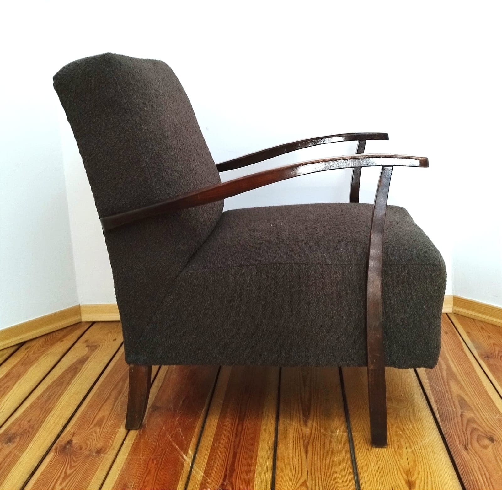 Armchair, dark brown, wood, Czechoslovakia, 1960s. - 48559
