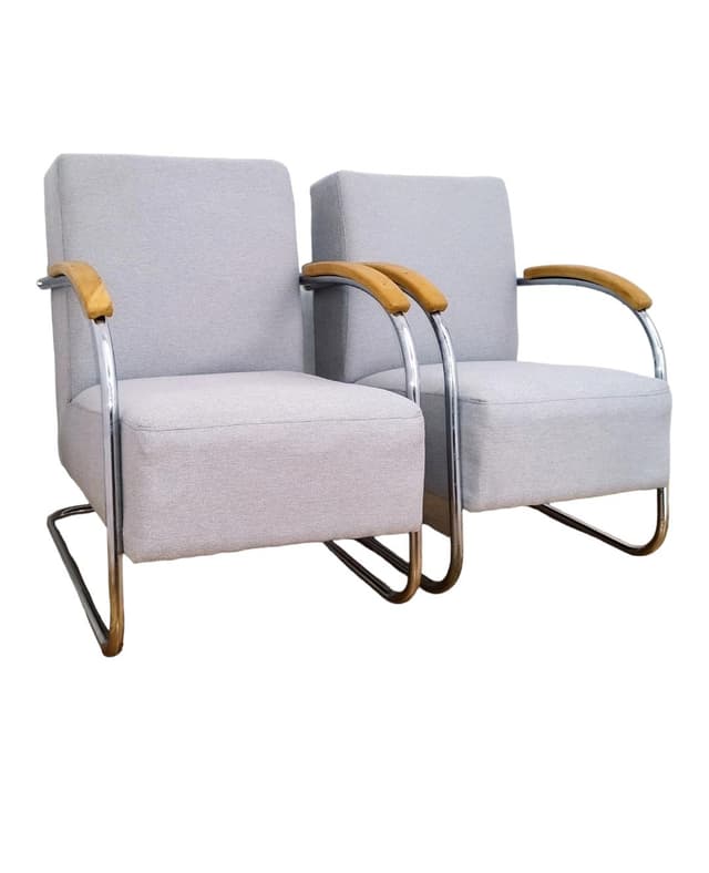 Pair of armchairs FN 21, grey chrome steel, Mücke&Melder, Czech Republic, 1930s. - DIMENSION