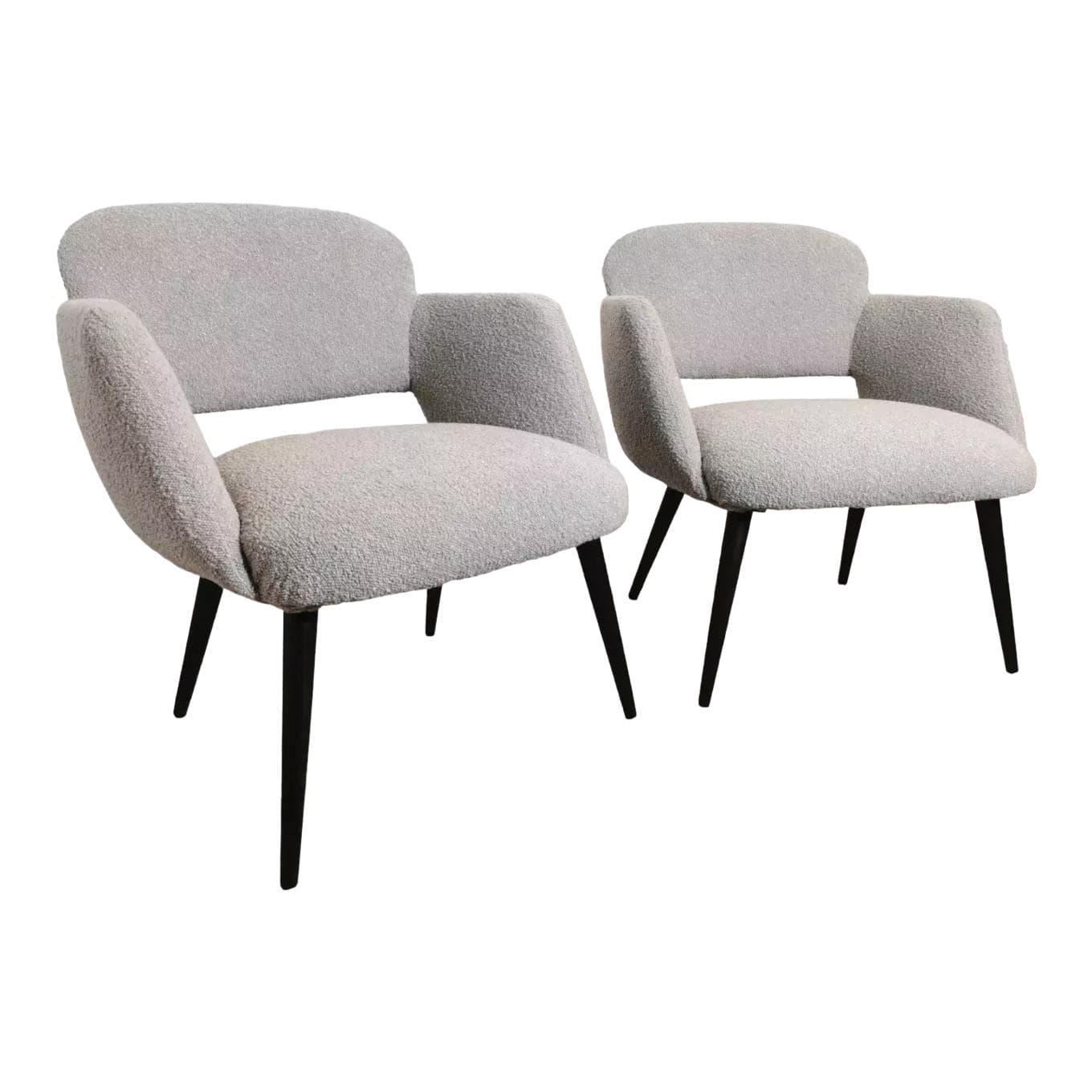 Pair of armchairs, light grey bouclé, black wood, Czechoslovakia, 1950s.