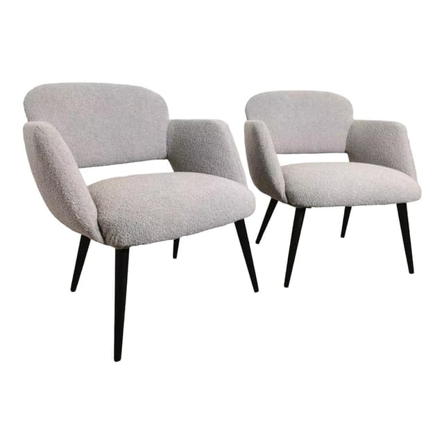 Pair of armchairs, light grey bouclé, black wood, Czechoslovakia, 1950s. - DIMENSION