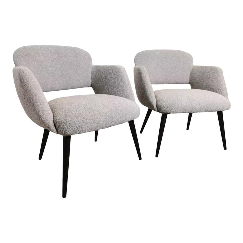 Pair of armchairs, light grey bouclé, black wood, Czechoslovakia, 1950s.