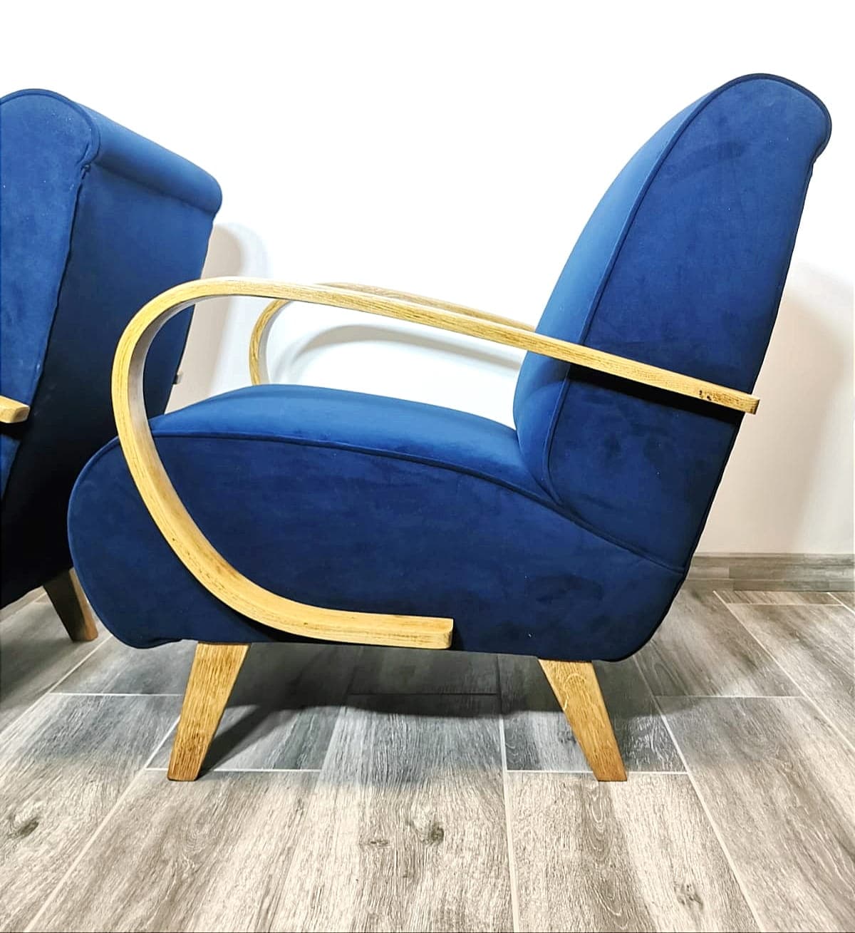 Set of three armchairs H 410, navy blue velvet, by J. Halabala, UP Závody, Czechoslovakia, 1950s. - 48538