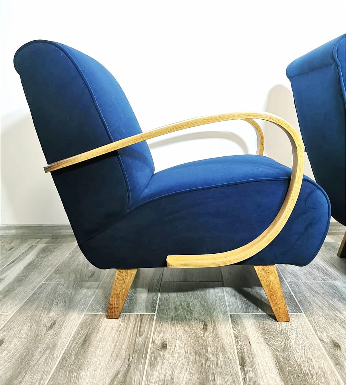 Set of three armchairs H 410, navy blue velvet, by J. Halabala, UP Závody, Czechoslovakia, 1950s. - 48539