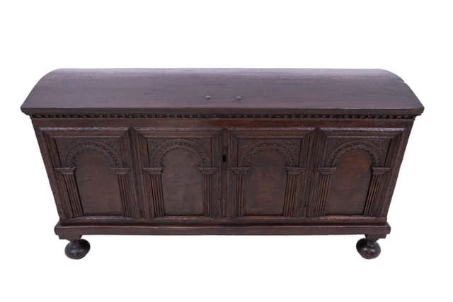 Ciemnobrązowa skrzynia zabytkowa, Francja, połowa XIX wieku - WYMIARY