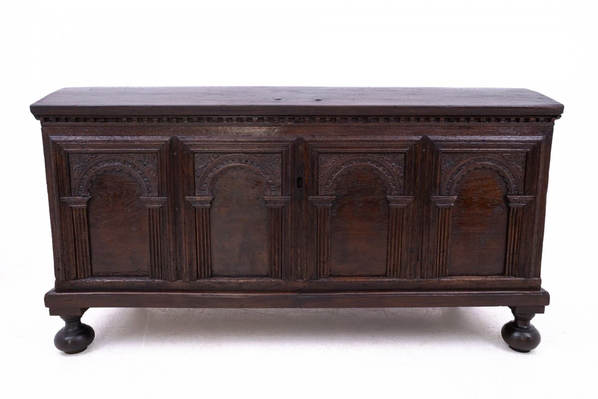 Ciemnobrązowa skrzynia zabytkowa, Francja, połowa XIX wieku - 49421