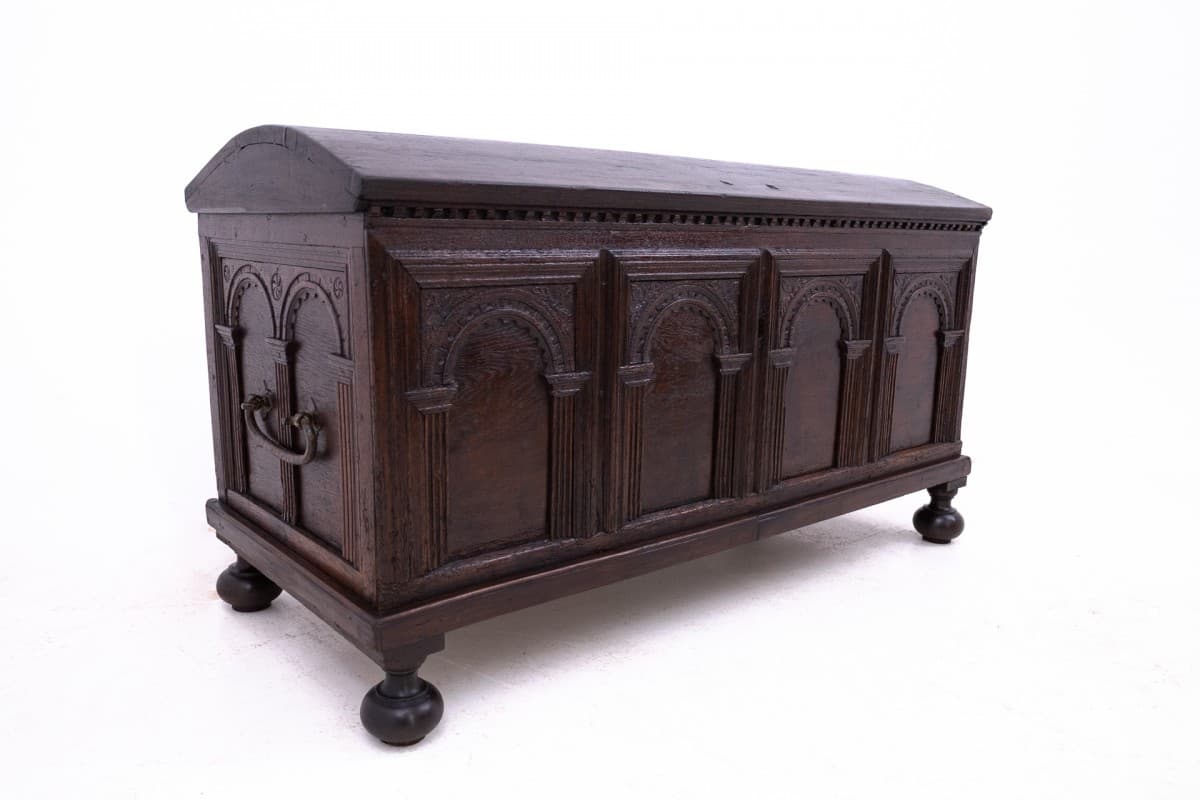 Ciemnobrązowa skrzynia zabytkowa, Francja, połowa XIX wieku - 49423