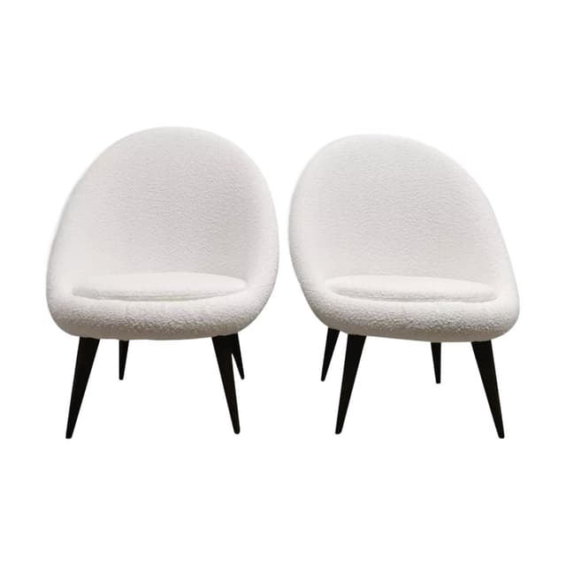 Pair of armchairs, white bouclé, wood, by L. Volak, Tatra Nabytok, Czechoslovakia, 1950s. - DIMENSION