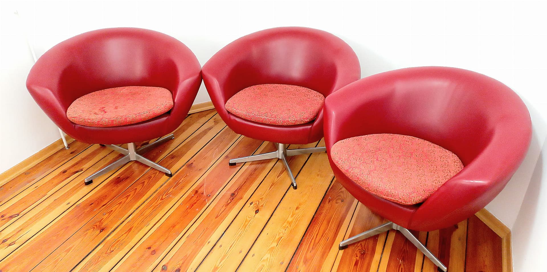 Set of swivel armchairs, red leather, UP Závody, Czechoslovakia, 1960s. - 48515