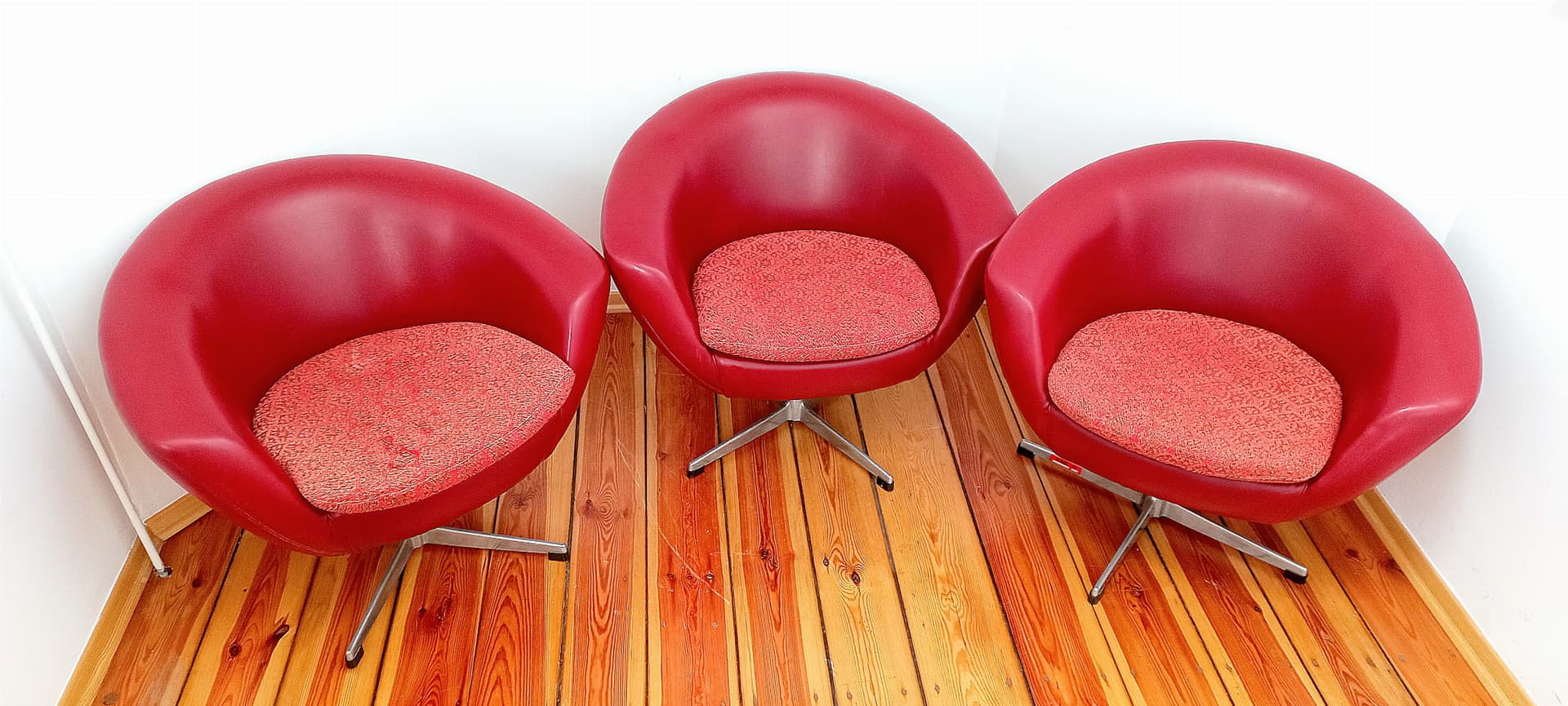 Set of swivel armchairs, red leather, UP Závody, Czechoslovakia, 1960s. - 48516