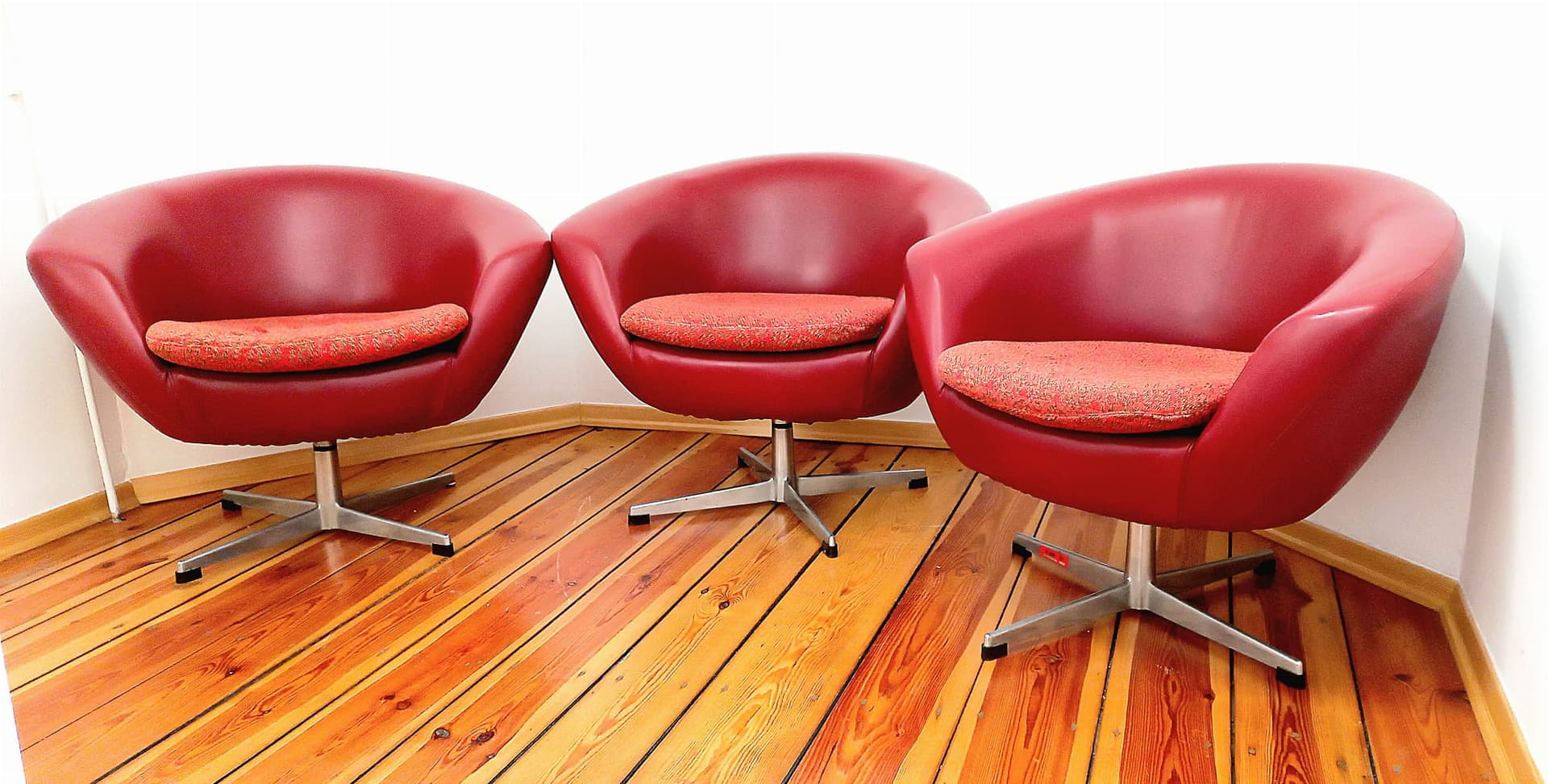 Set of swivel armchairs, red leather, UP Závody, Czechoslovakia, 1960s. - 48514