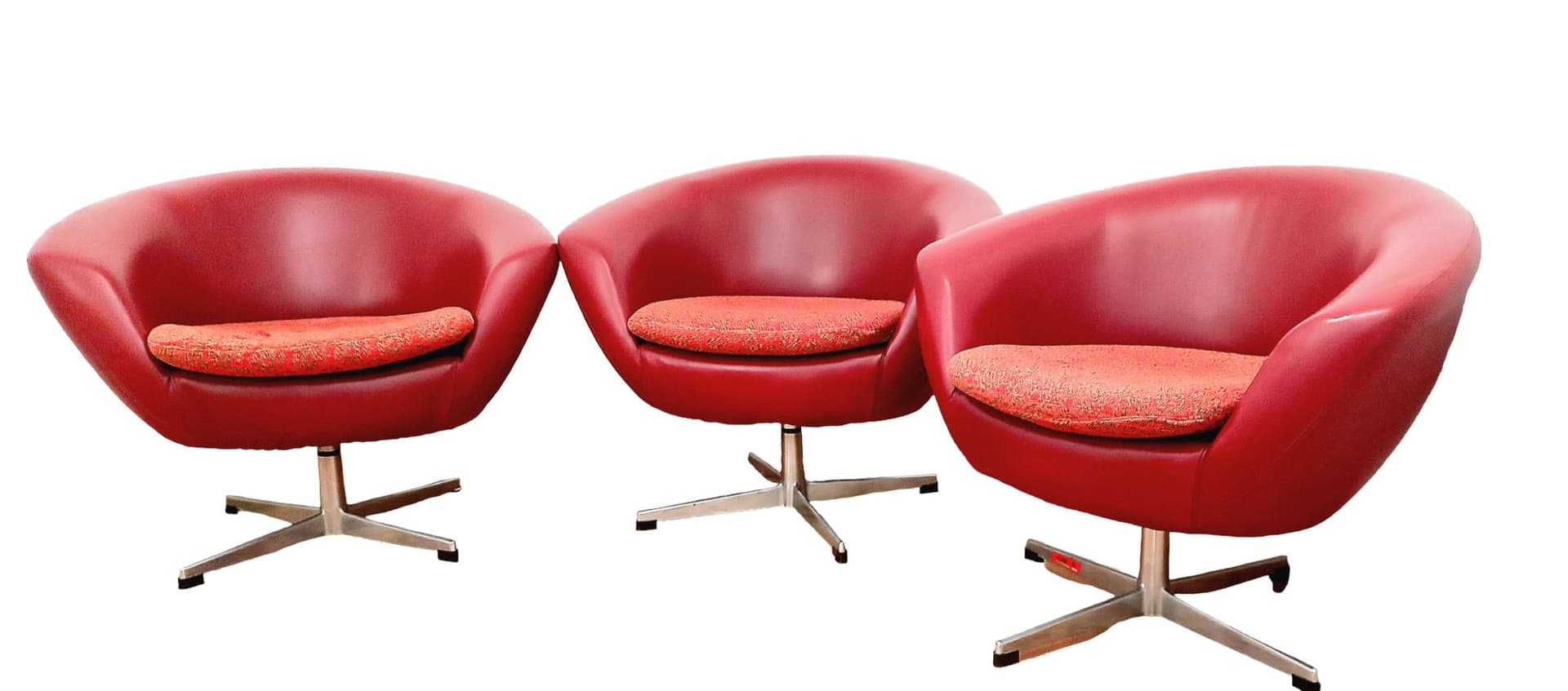 Set of swivel armchairs, red leather, UP Závody, Czechoslovakia, 1960s.