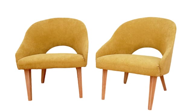 Pair of armchairs, yellow, wood, by O. Haerdtl, TON, Czechoslovakia, 1960s. - DIMENSION