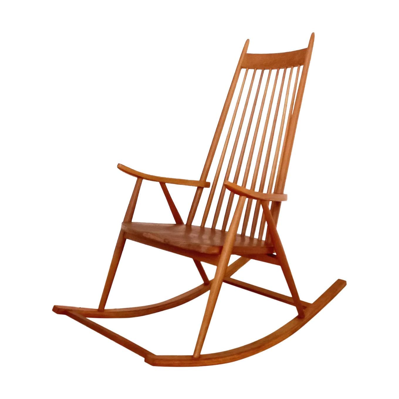 Rocking chair Holesov, brown wood, Czechoslovakia, 1960s.