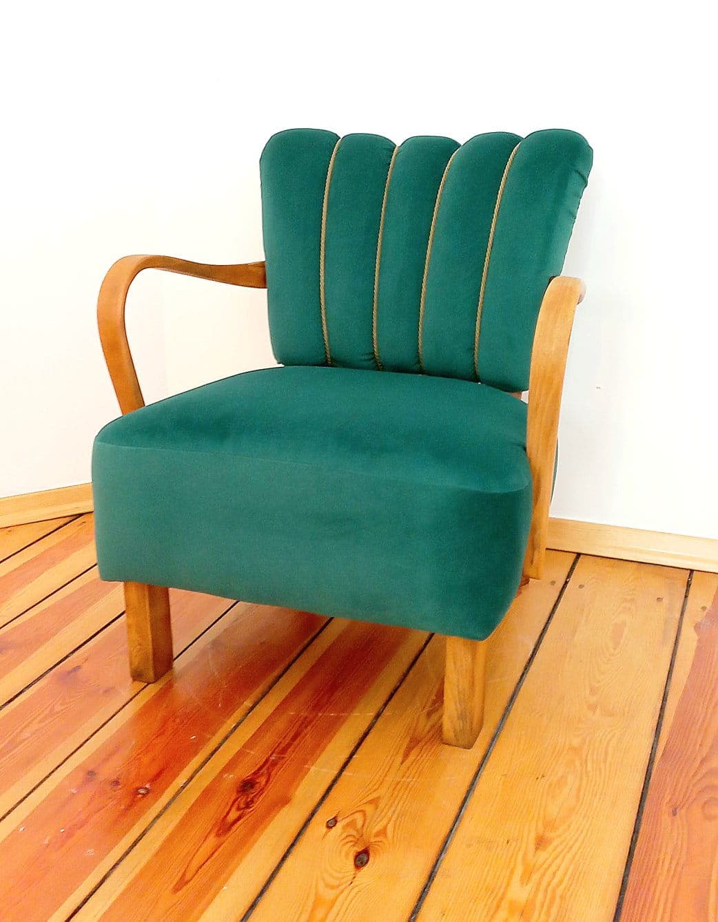 Cocktail armchair H 237, green velvet, by J. Halabala, UP Závody, Czechoslovakia, 1950s. - 48482