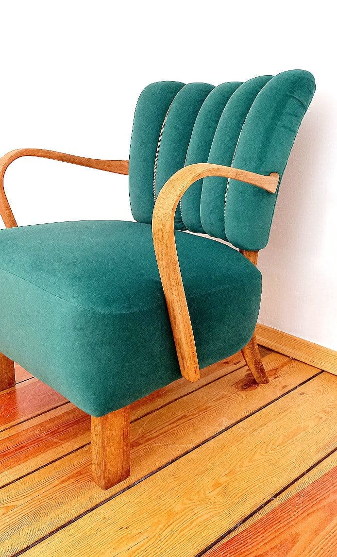 Cocktail armchair H 237, green velvet, by J. Halabala, UP Závody, Czechoslovakia, 1950s. - 48484