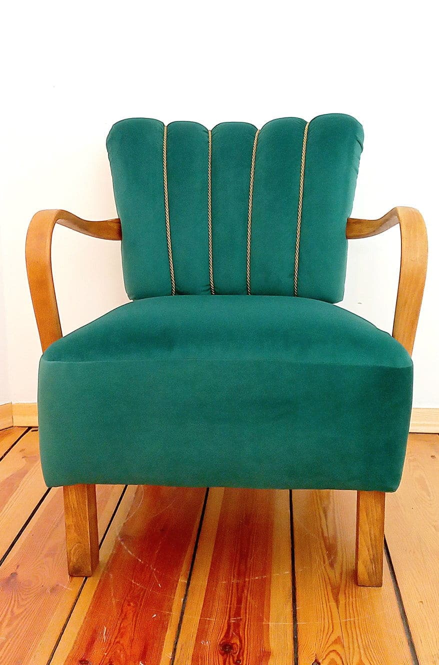 Cocktail armchair H 237, green velvet, by J. Halabala, UP Závody, Czechoslovakia, 1950s. - 48483