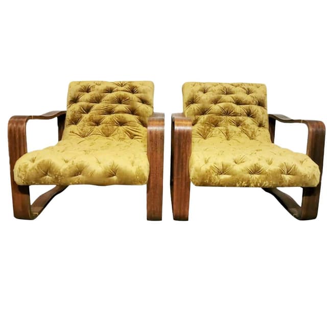 Para foteli Art déco, złoty, welur, orzech, proj. L. Volak, Czechy, lata 60. - WYMIARY