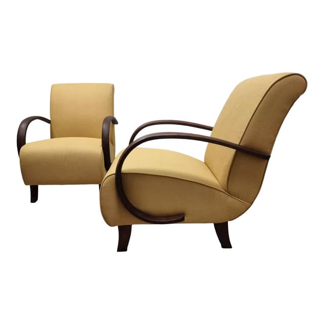 Pair of armchairs H 410, yellow, walnut, by J. Halabala, UP Závody, Czechoslovakia, 1960s. - DIMENSION