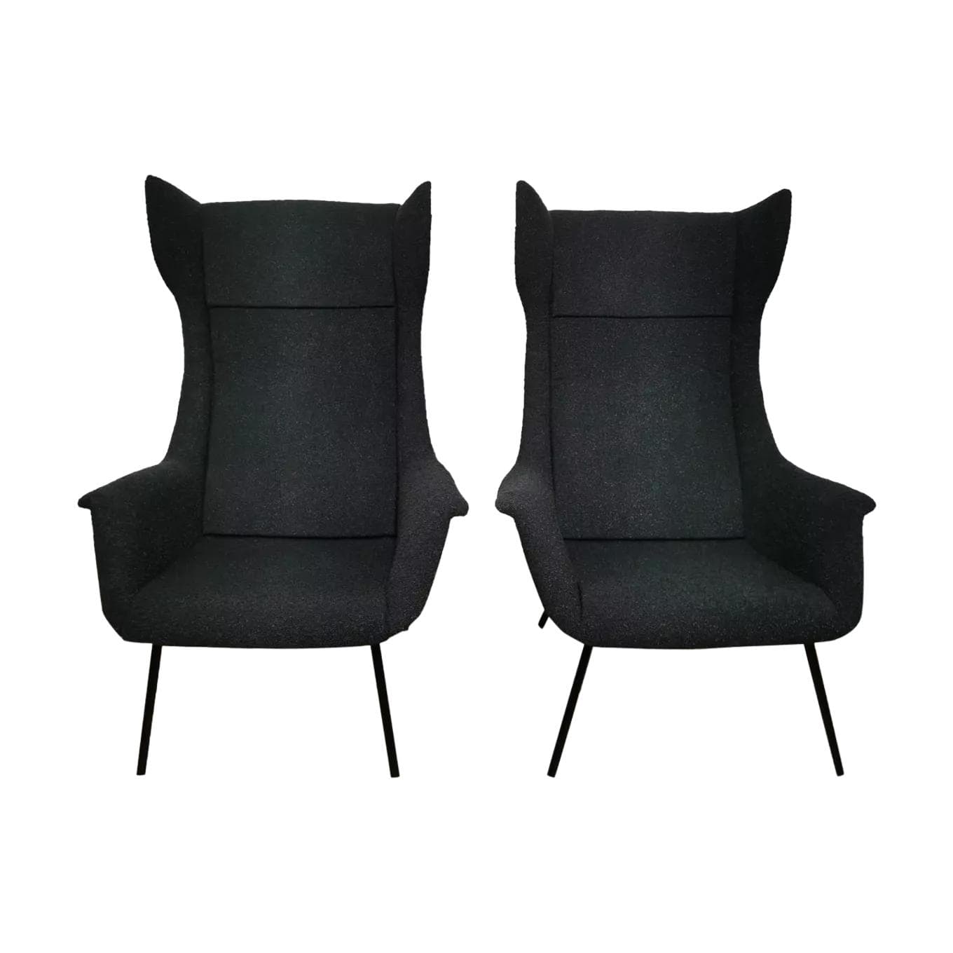 Pair of armchairs uszak, grey wool, black steel, by M. Navratil, Czechoslovakia, 1950s.