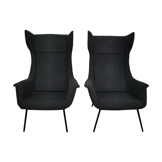 Pair of armchairs uszak, grey wool, black steel, by M. Navratil, Czechoslovakia, 1950s. - DIMENSION