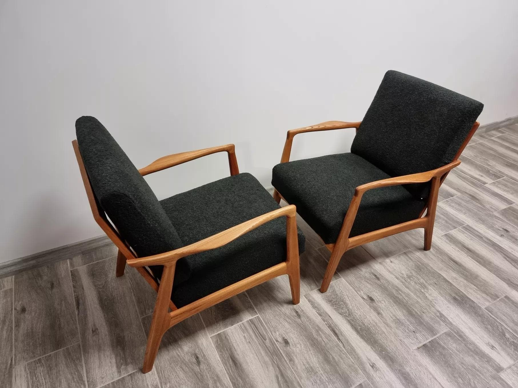 Pair of armchairs Uluv, black wool, beech, Czechoslovakia, 1960s. - 48444