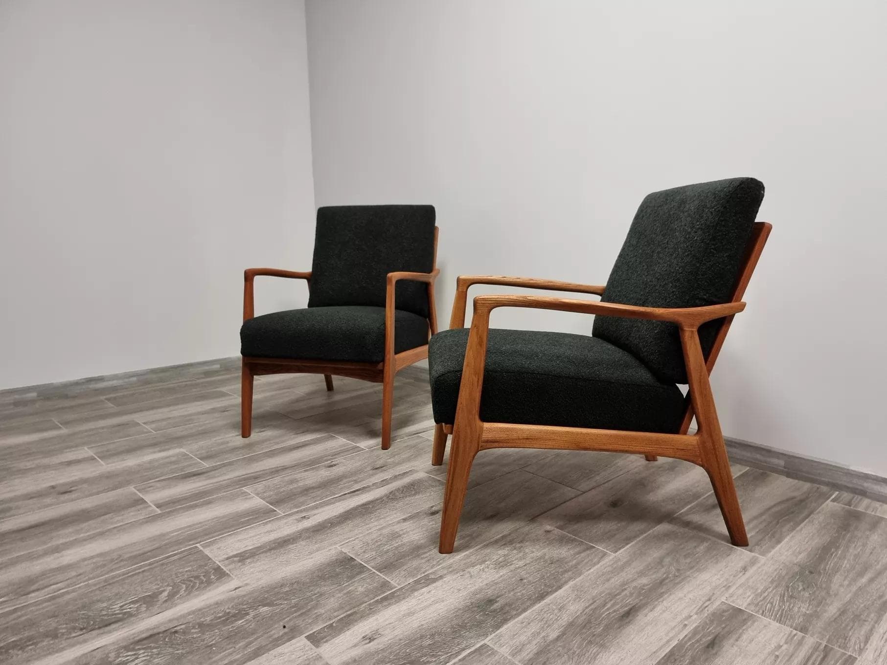 Pair of armchairs Uluv, black wool, beech, Czechoslovakia, 1960s. - 48442