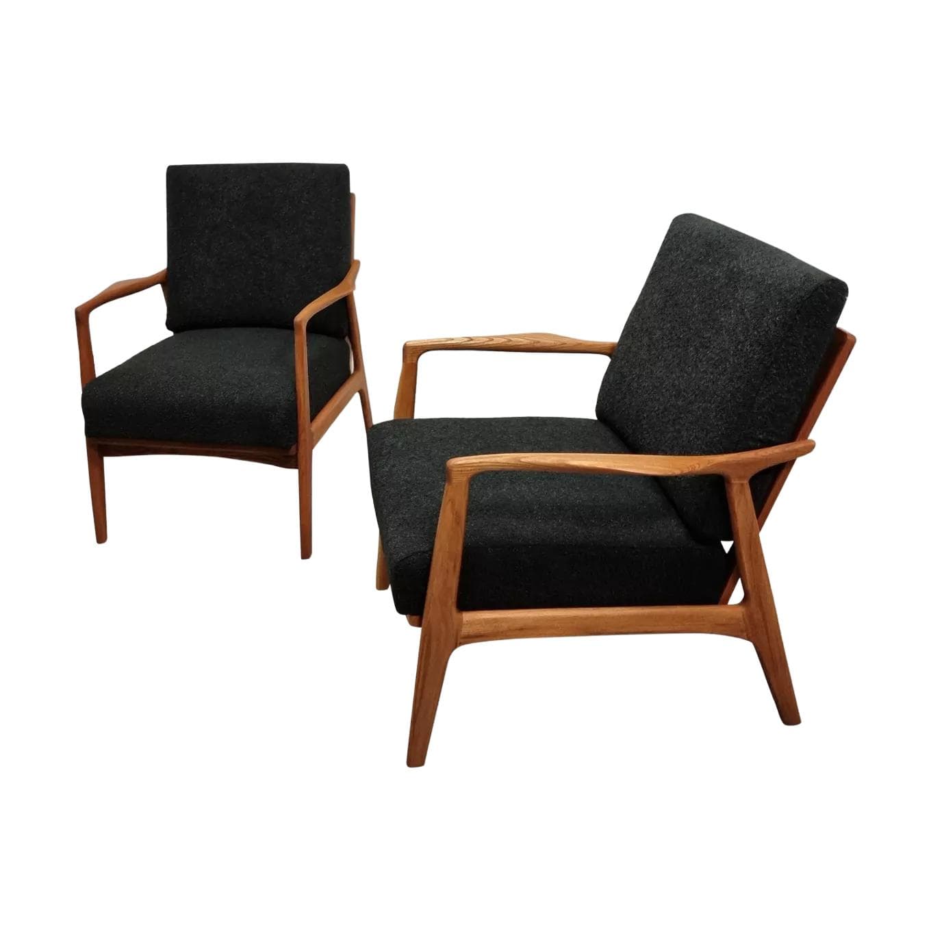 Pair of armchairs Uluv, black wool, beech, Czechoslovakia, 1960s.
