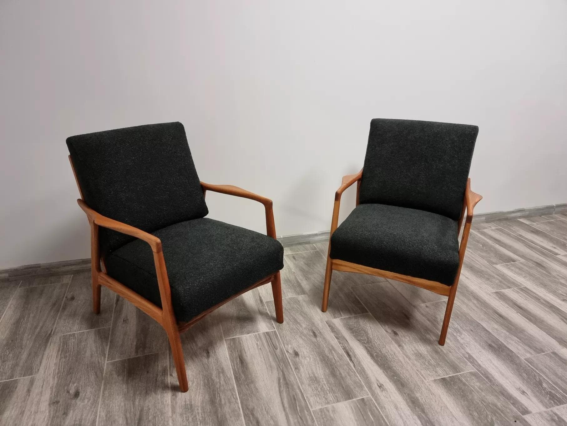 Pair of armchairs Uluv, black wool, beech, Czechoslovakia, 1960s. - 48443