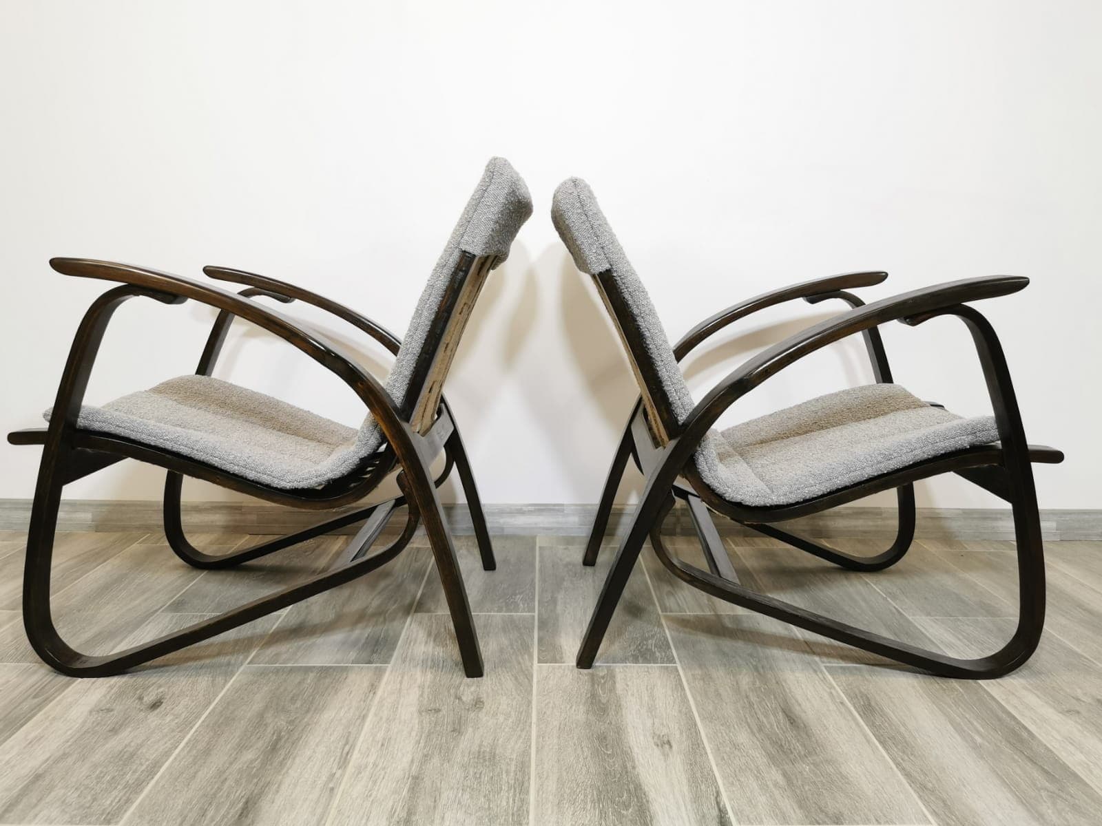 Pair of armchairs, dark brown beech, by J. Vanek, UP Závody, Czechoslovakia, 1930s. - 48439