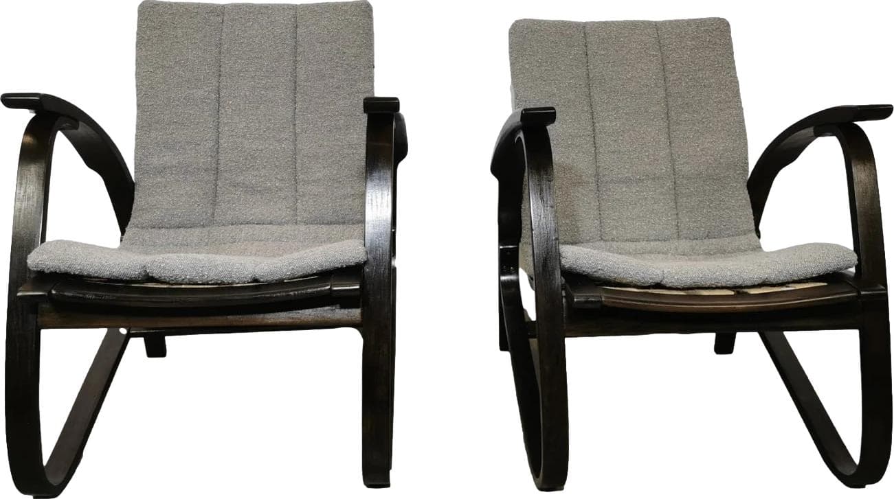 Pair of armchairs, dark brown beech, by J. Vanek, UP Závody, Czechoslovakia, 1930s.