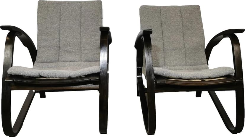 Pair of armchairs, dark brown beech, by J. Vanek, UP Závody, Czechoslovakia, 1930s.