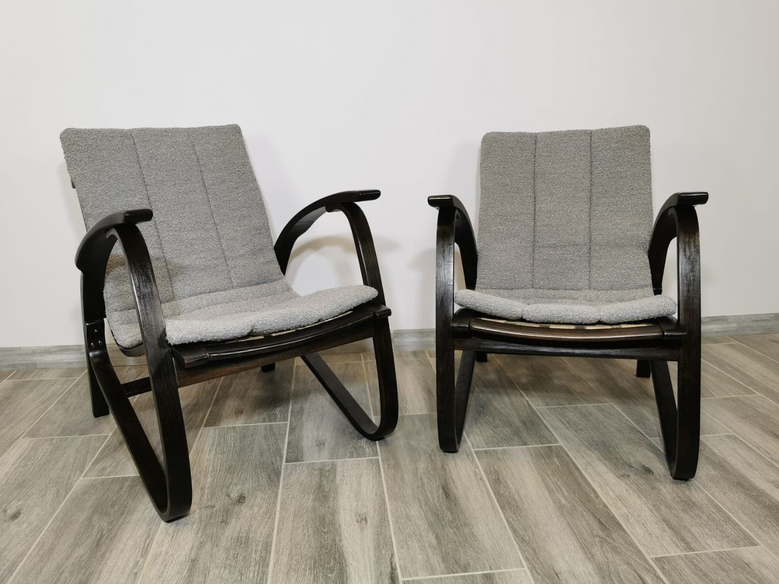Pair of armchairs, dark brown beech, by J. Vanek, UP Závody, Czechoslovakia, 1930s. - 48438