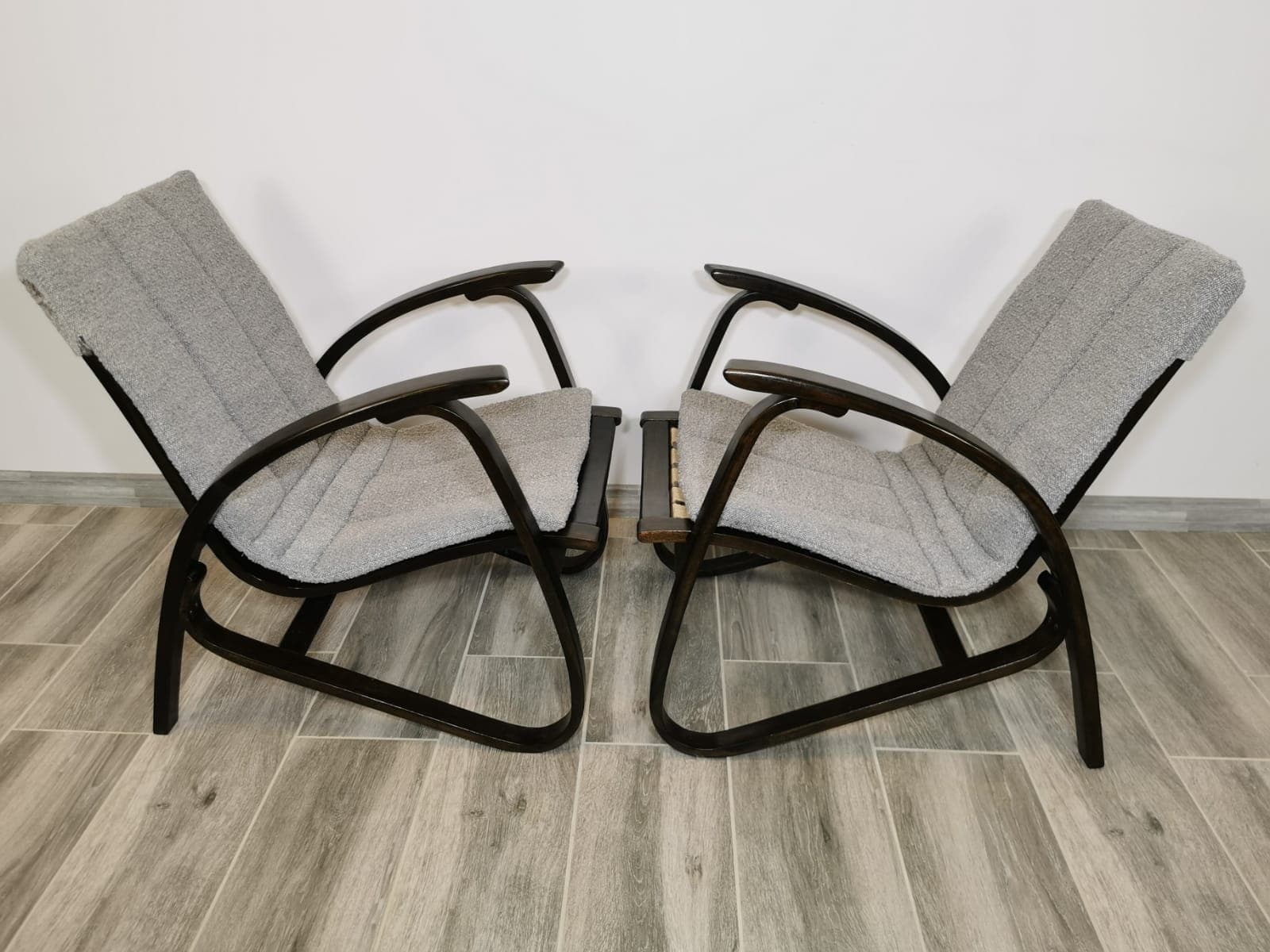 Pair of armchairs, dark brown beech, by J. Vanek, UP Závody, Czechoslovakia, 1930s. - 48440