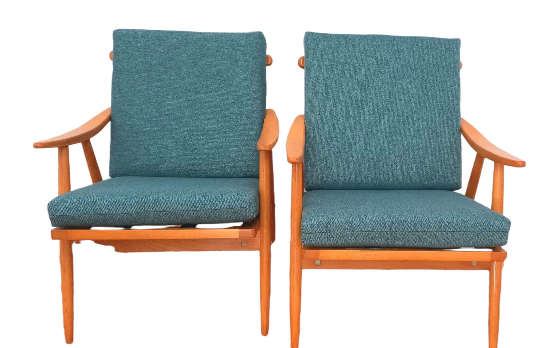 Pair of armchairs, turquoise, wood, TON, Czechoslovakia, 1960s. - 48430
