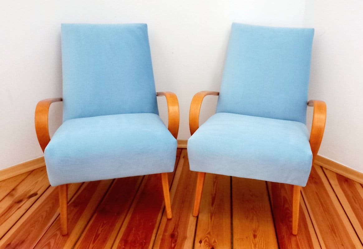 Pair of armchairs Type 53, blue, beech, by J. Šmídek, TON, Czechoslovakia, 1960s. - 48426