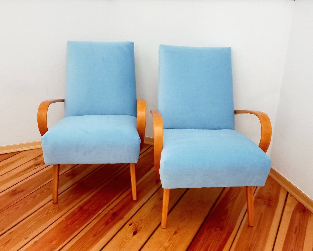 Pair of armchairs Type 53, blue, beech, by J. Šmídek, TON, Czechoslovakia, 1960s. - 48428