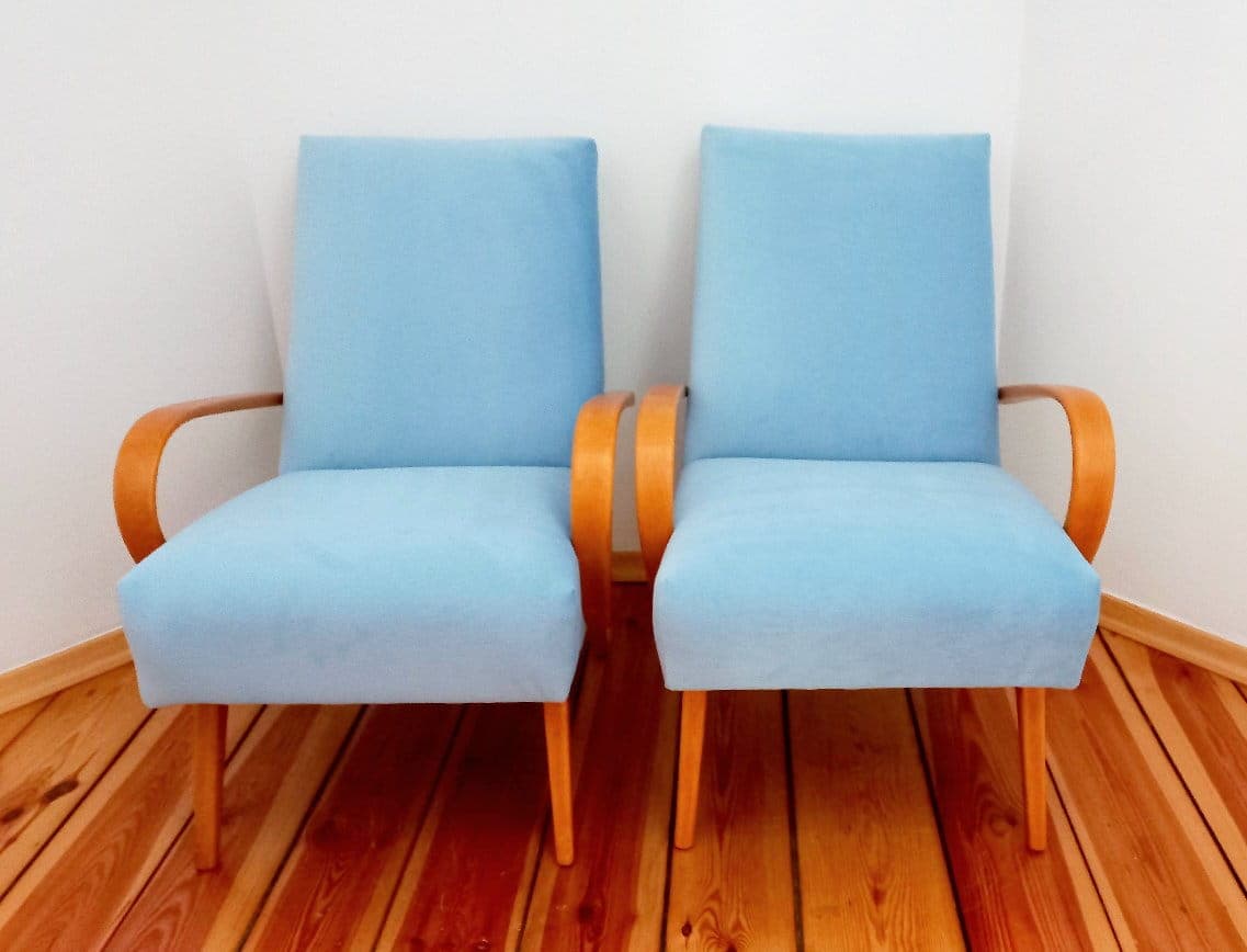 Pair of armchairs Type 53, blue, beech, by J. Šmídek, TON, Czechoslovakia, 1960s. - 48427
